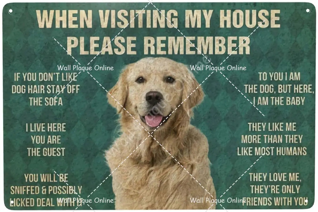 Funny Retriever House Rules Metal Tin Sign Wall Decor