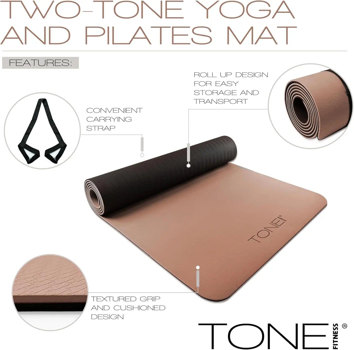Non Slip Yoga Mat 1/4" Thick Exercise & Pilates Mat for Home Workouts with Carrying Strap