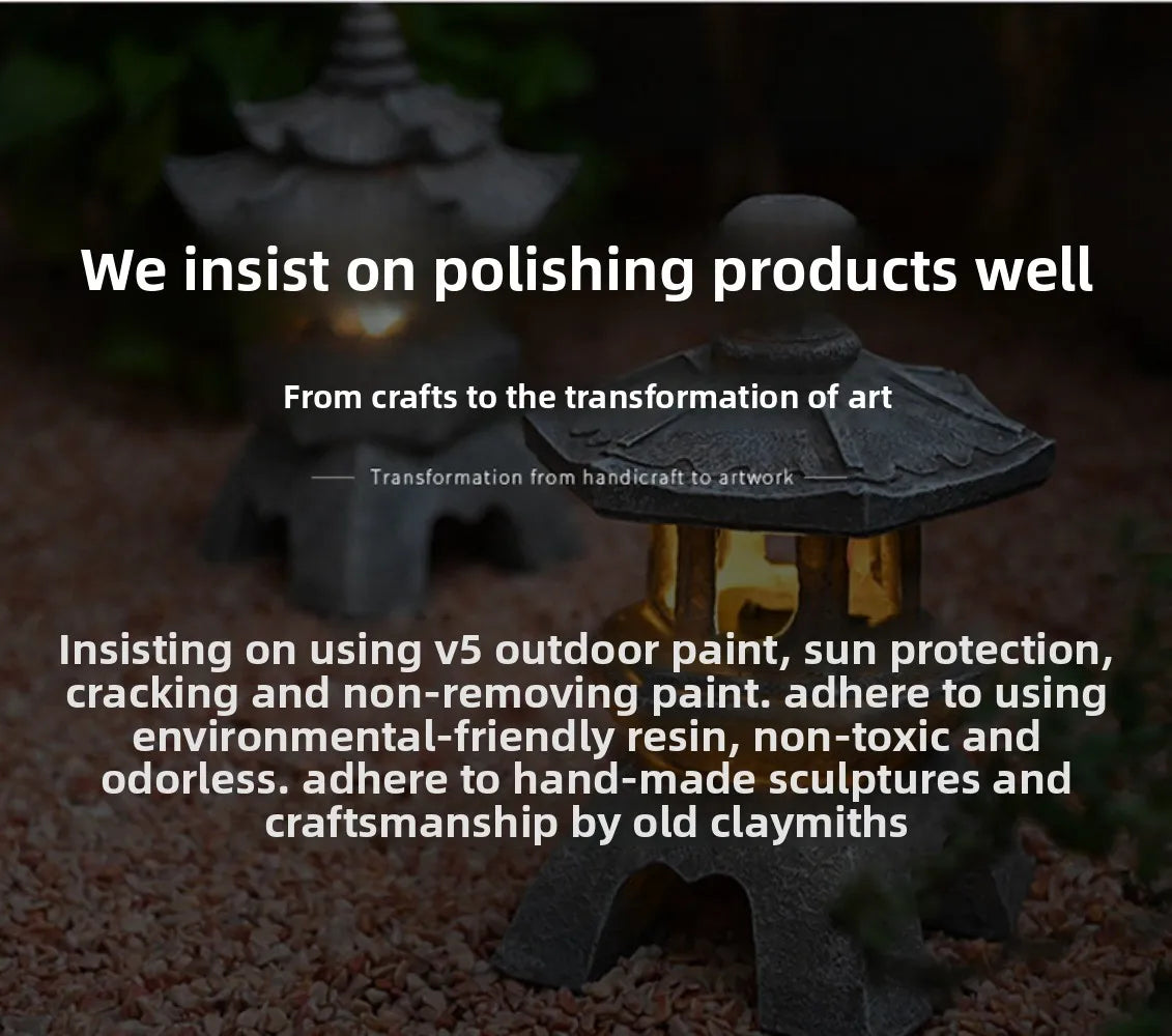 Solar Powered Lamp Garden Accessories Oriental Stone Pagoda Sculpture Zen Palace Lantern Outdoor Light Garden Ornament