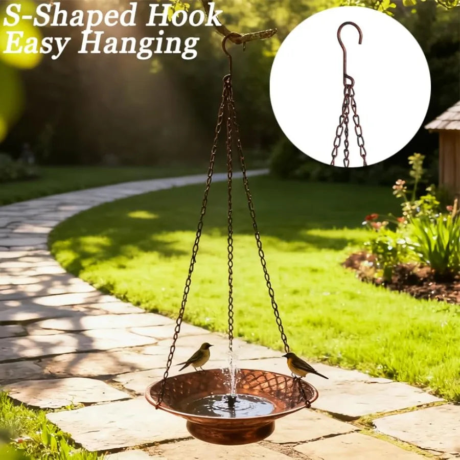 12.6" Hanging Solar Bird Bath Birdbath Fountain Solar Power Metal Bird Bath for Outside Hanging Hanging Bird Fountain for Garde