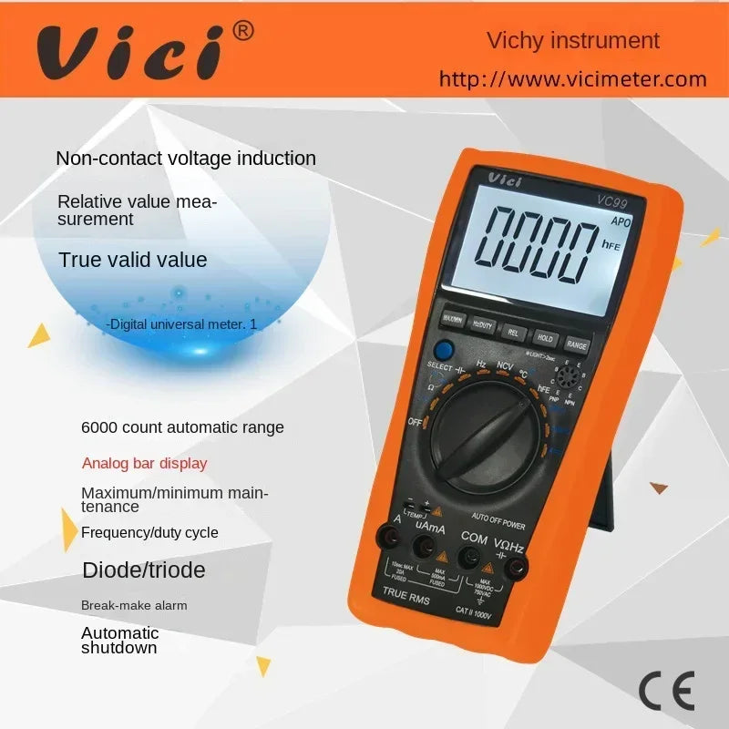 Vici VC99 6000 Counts Auto-Ranging Multimeter AC/DC Tester for Home/Electricians, Data Hold/Temperature/NCV, CE Certified