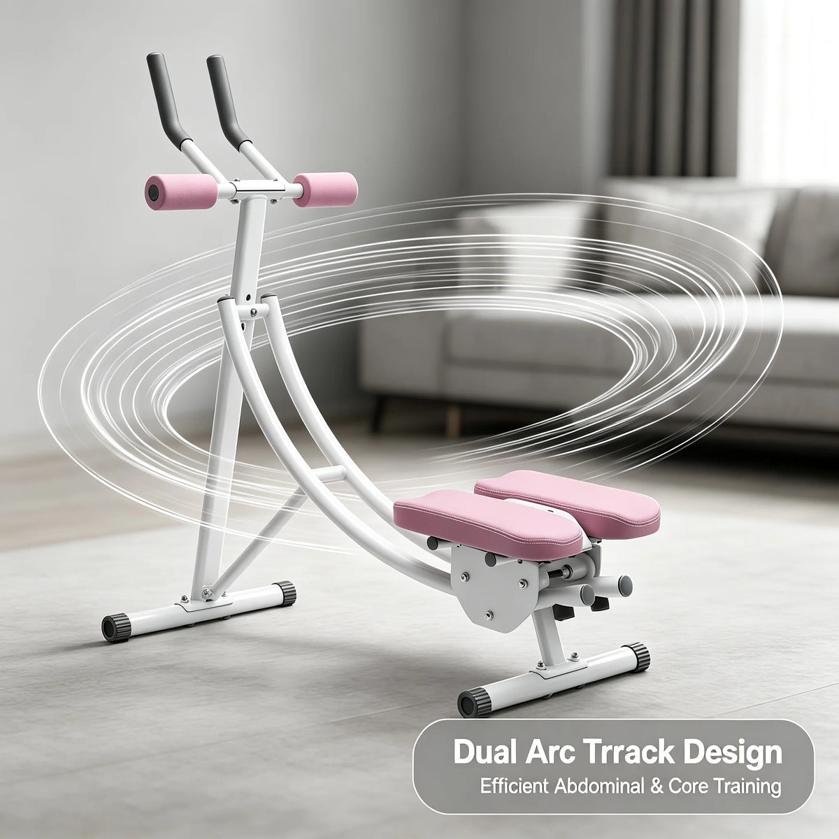Ab Trainer Machine with LED Display, 3-Level Adjustable Abdominal Workout Equipment with Dual Arc Track, Foldable Core Trainer for Home Gym, Pink