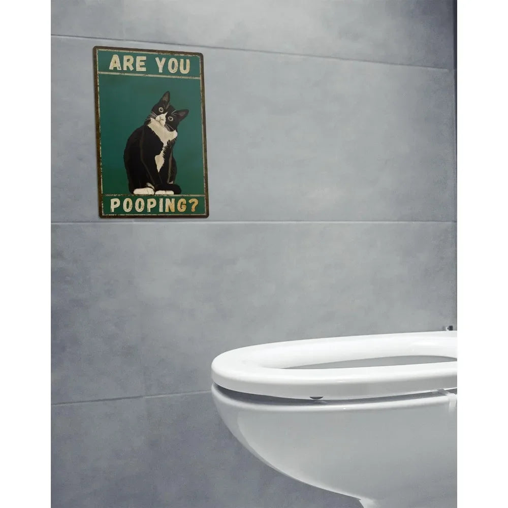 Funny "Are You Pooping" Tuxedo Cat Aluminum Bathroom Sign - Humor Wall Decor for Bathroom Glory