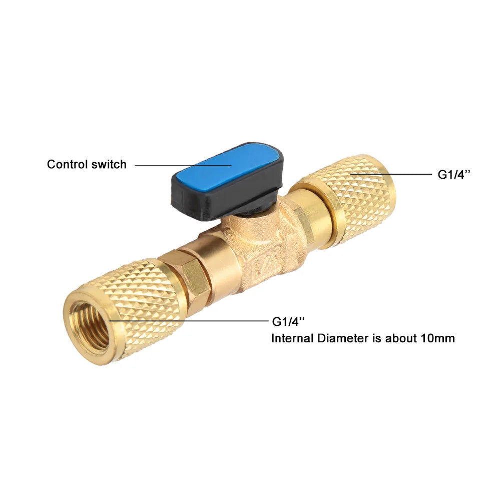 Brass Refrigeration Ball Valve Adapter Refrigerant Ball Valve Connector G1/4''