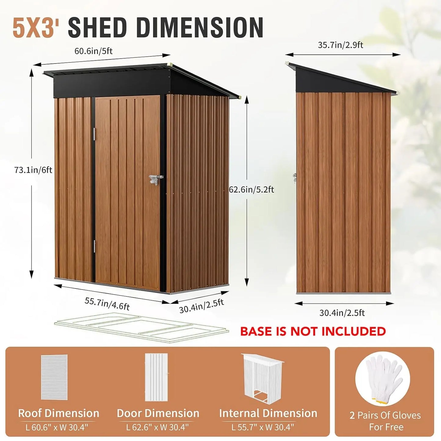 5x3ft Outdoor Metal Storage Shed Lockable Compact Vertical Tool Bike Lean-to Garden Backyard Patio, Custom