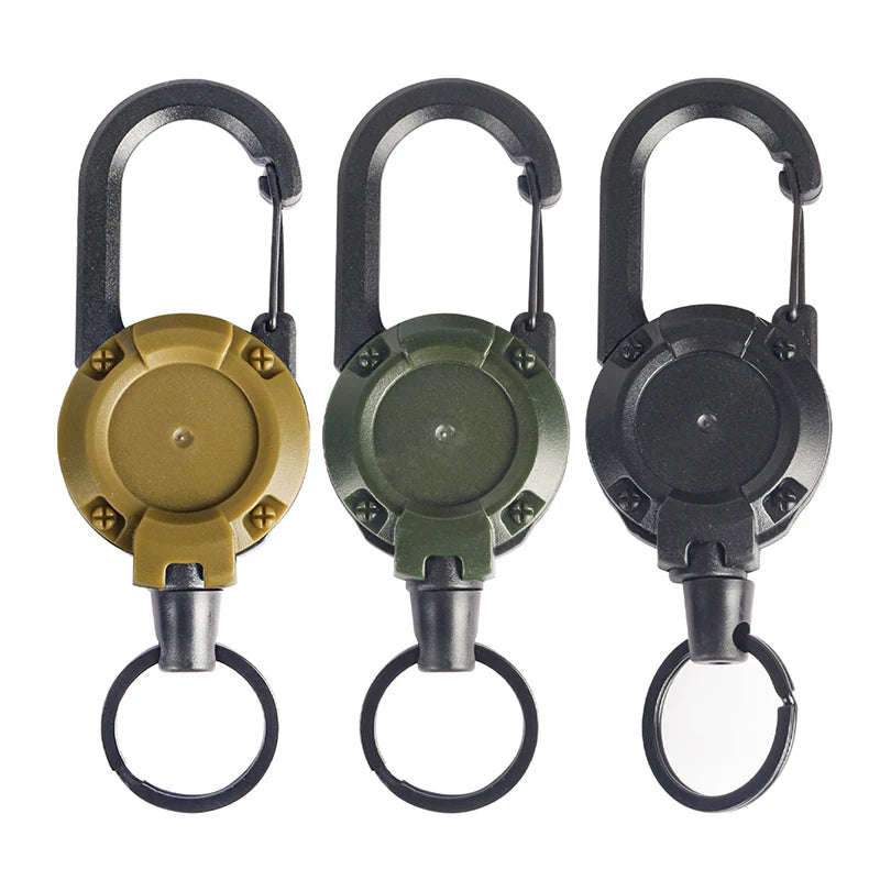 Retractable Heavy Duty Pull Reel Carabiner Key Chains Strong Steel Wire Rope Buckle Spring Key Ring Outdoor Sporty Keychain Tool