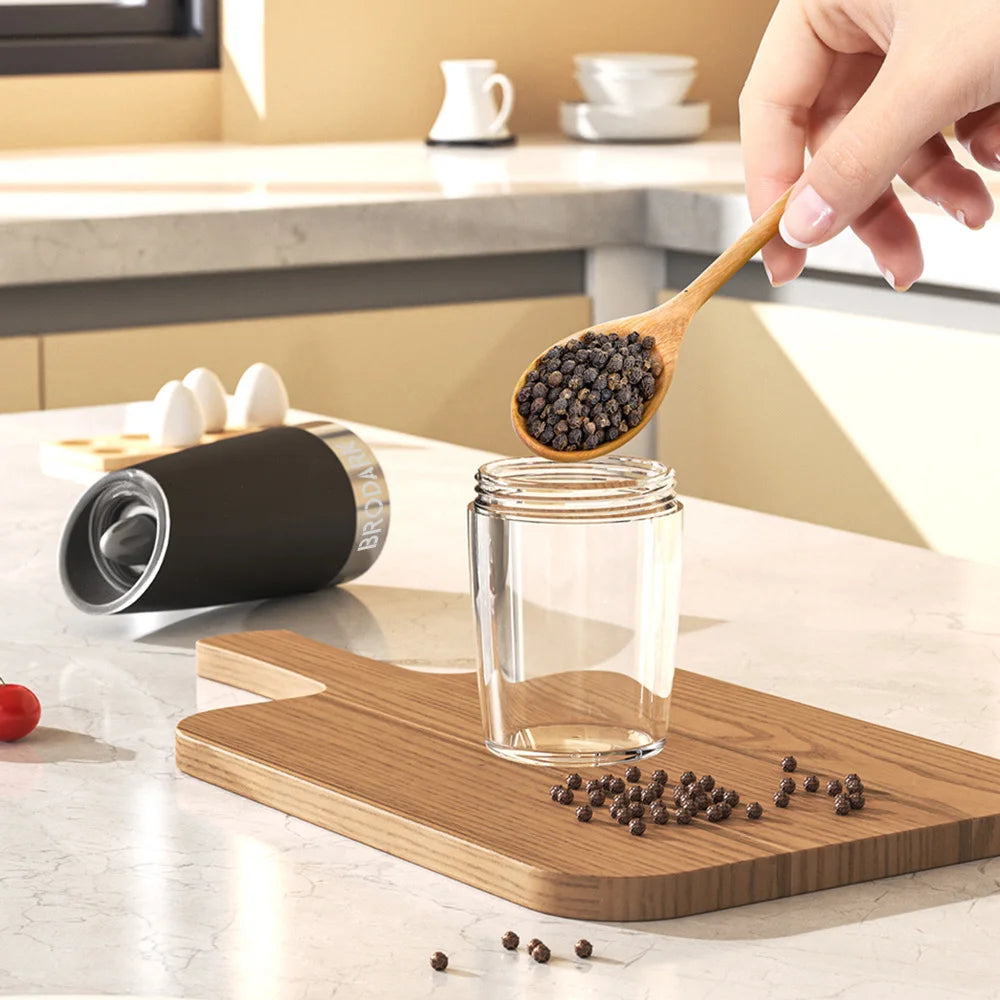 1 or 2 Pieces Gravity Electric Salt and Pepper Grinder Set Battery Powered with LED Light One Hand Automatic Operation