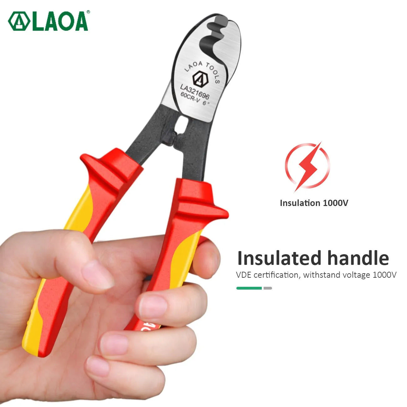 LAOA Insulated Cable Cutter Professional 1000V Wire Stripping Pliers Heavy-Duty Multi-Tool for Electricians High Voltage Safety