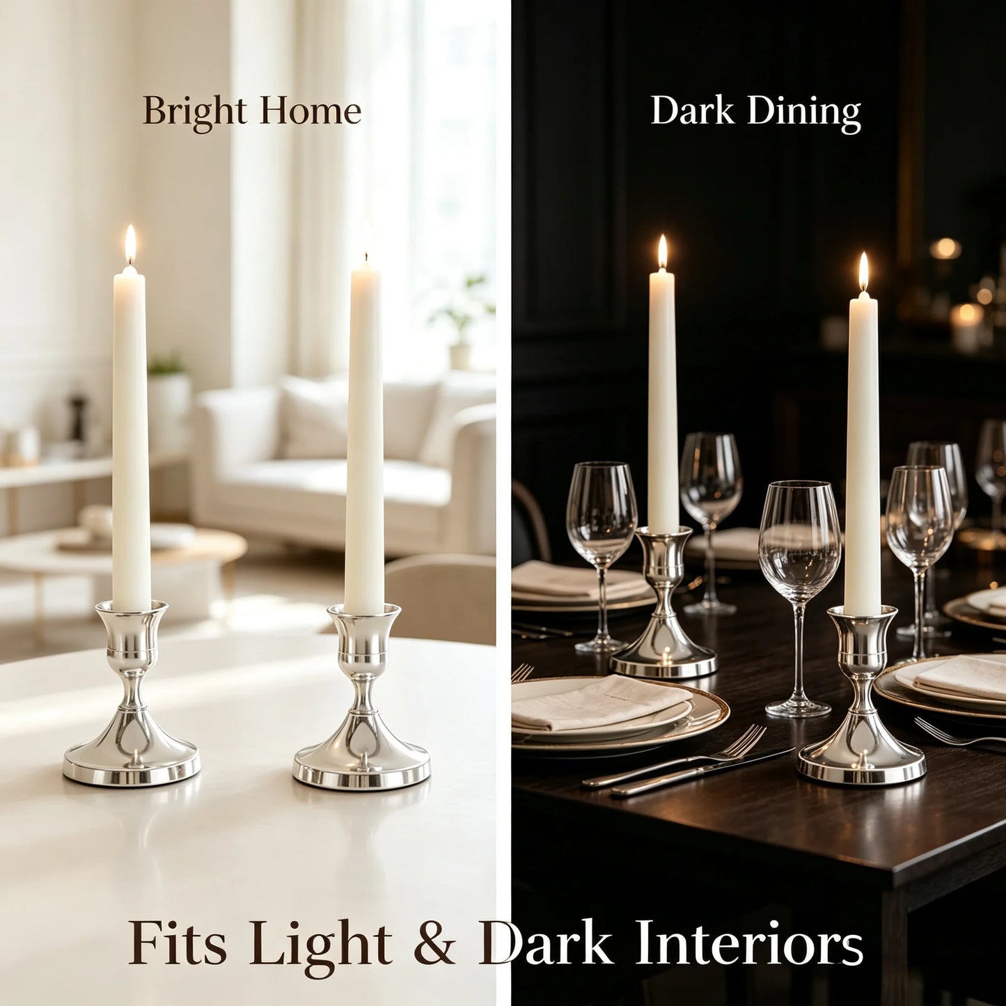 New Sliver Low Profile Candle Holder Sets Minimalist Pillar Candlestick in 3 Sizes Decorative Candle Stand for Table Centerpiece