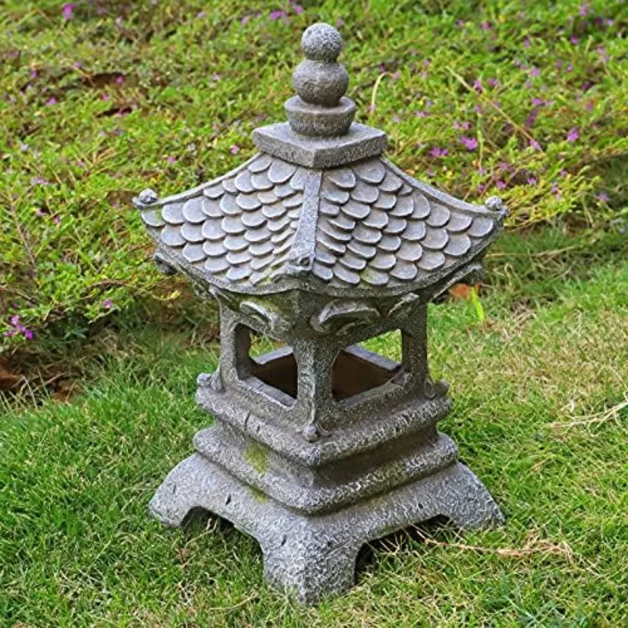 Asian Solar Zen Pagoda Garden Statue 14 Inch Outdoor Japanese Lamp Lantern for Home Garden Landscape Décor 14 inch Pagoda
