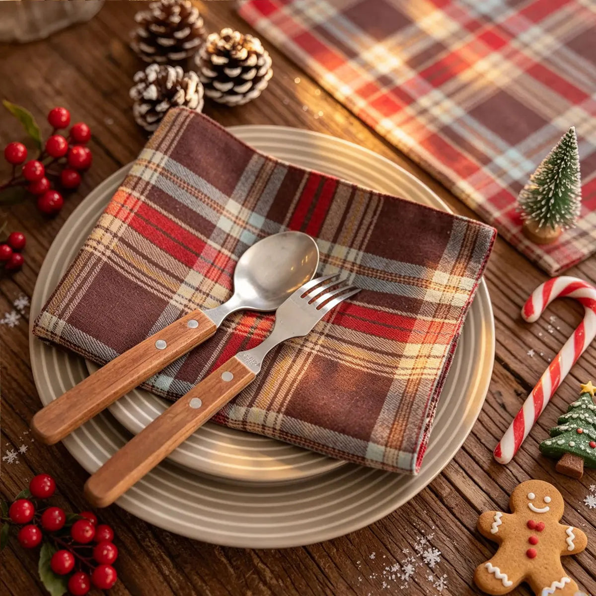 2/4/6Pcs Christmas Tartan Plaid Placemats Washable Table Mats for Holiday Dining Table Decor