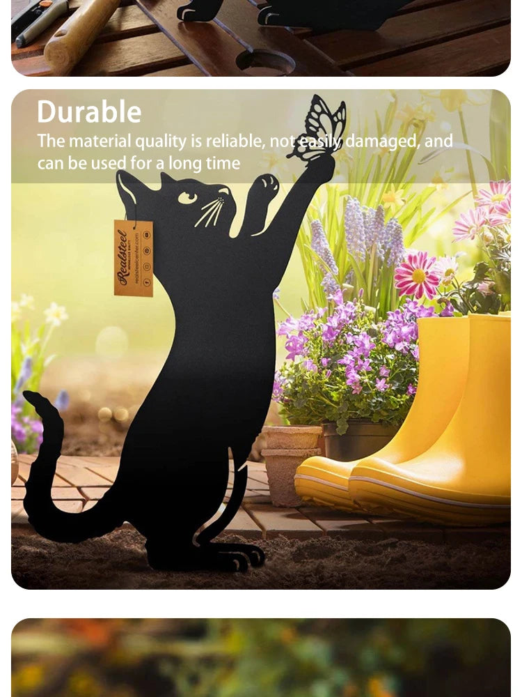 Cat Ground Stake Ornament Ground Plug Outdoor Garden Balcony Art Decoration Metal Crafts