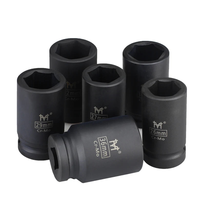 3/4" Deep Impact Socket Long Reach Hex Black Air Sockets-Durable Cr-Mo Steel Construction-Air Sockets and Pneumatic Wrench Heads