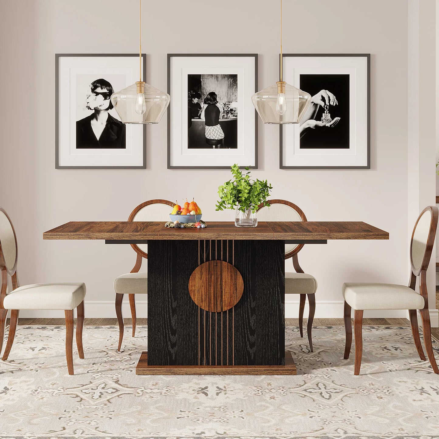 Tribesigns 55" Rectangular Dining Table for 4 to 6 People, Farmhouse Wood Dinner Table for Kitchen, Dining Room & Living Room