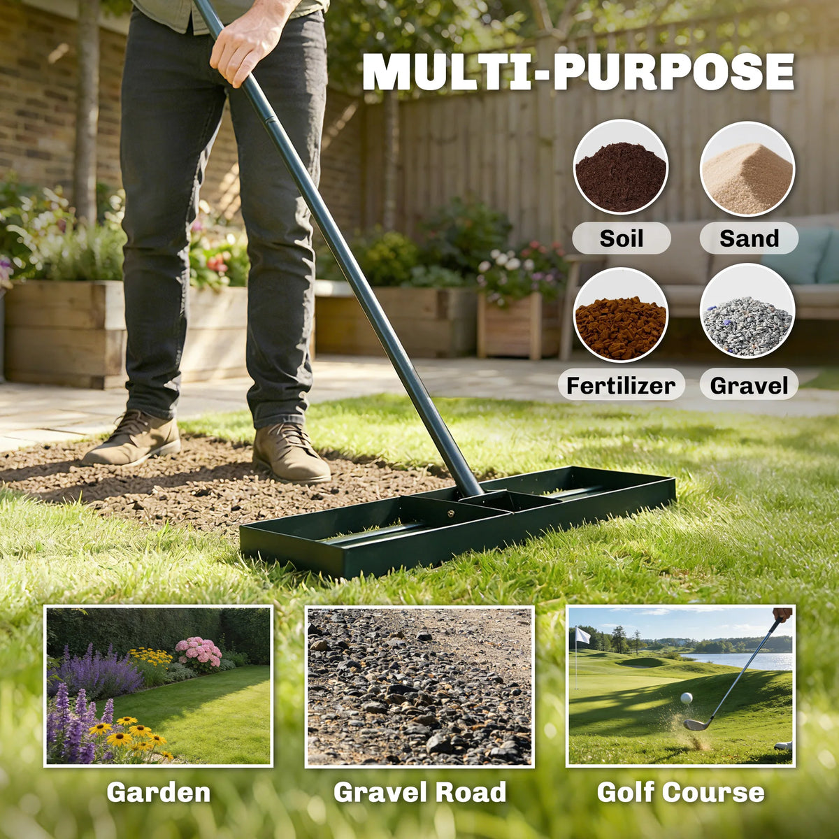 Professional Grade Steel Lawn Leveling Rake For Garden Care