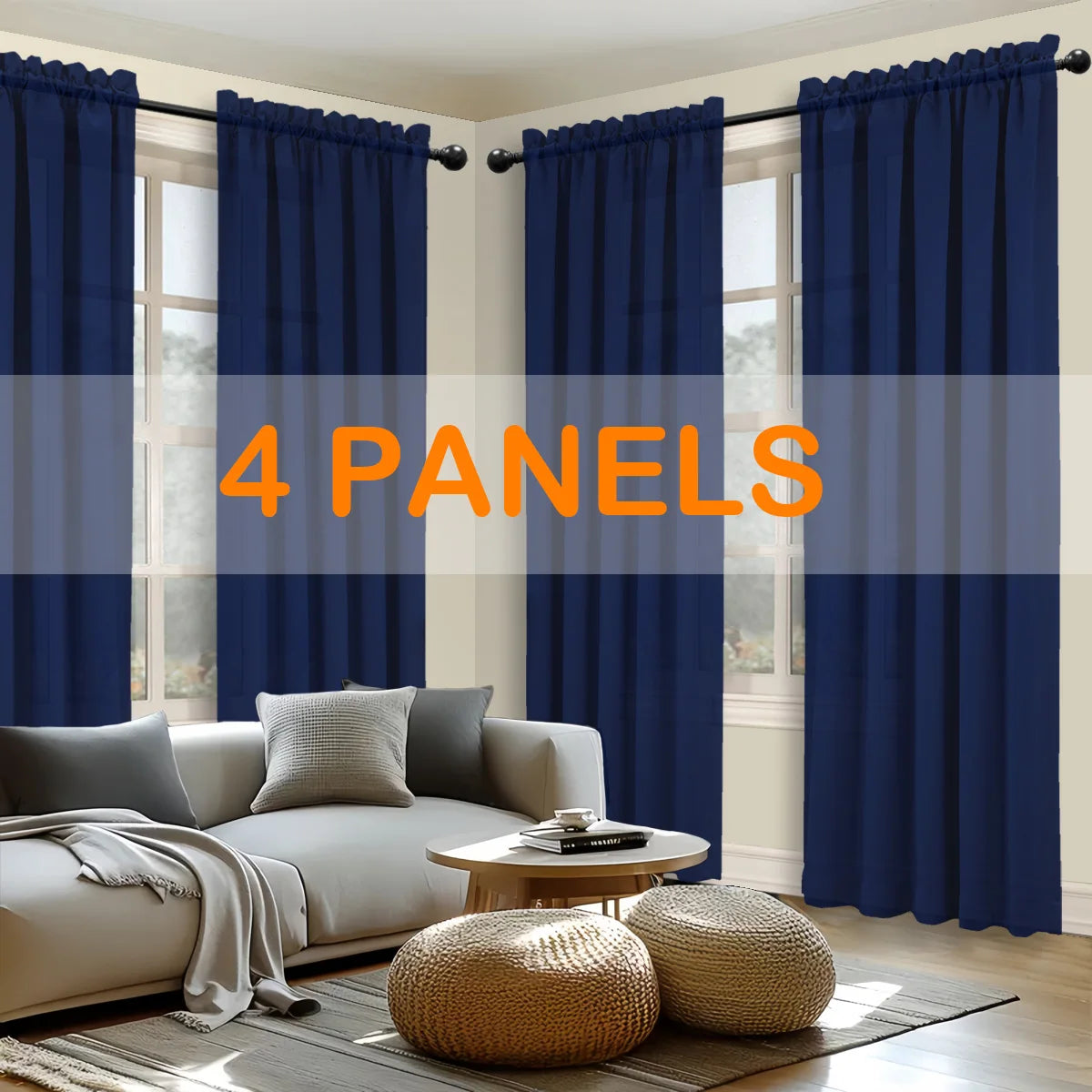 4pcs Light Filtering Curtains - Elegant Colour Fade-Resistant Polyester with Rod Pocket Design, Perfect for Living Room, Bedroom