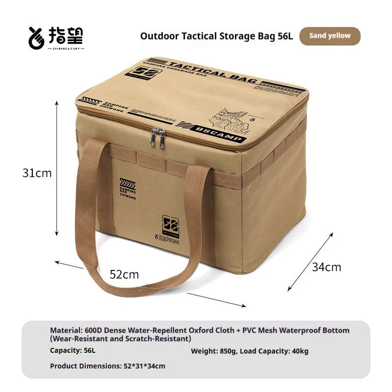 30L/42L/56L Insulated Waterproof Tactical Camping Bag Foldable Outdoor Picnic Tableware Storage Box Large Capacity Field Cookwar