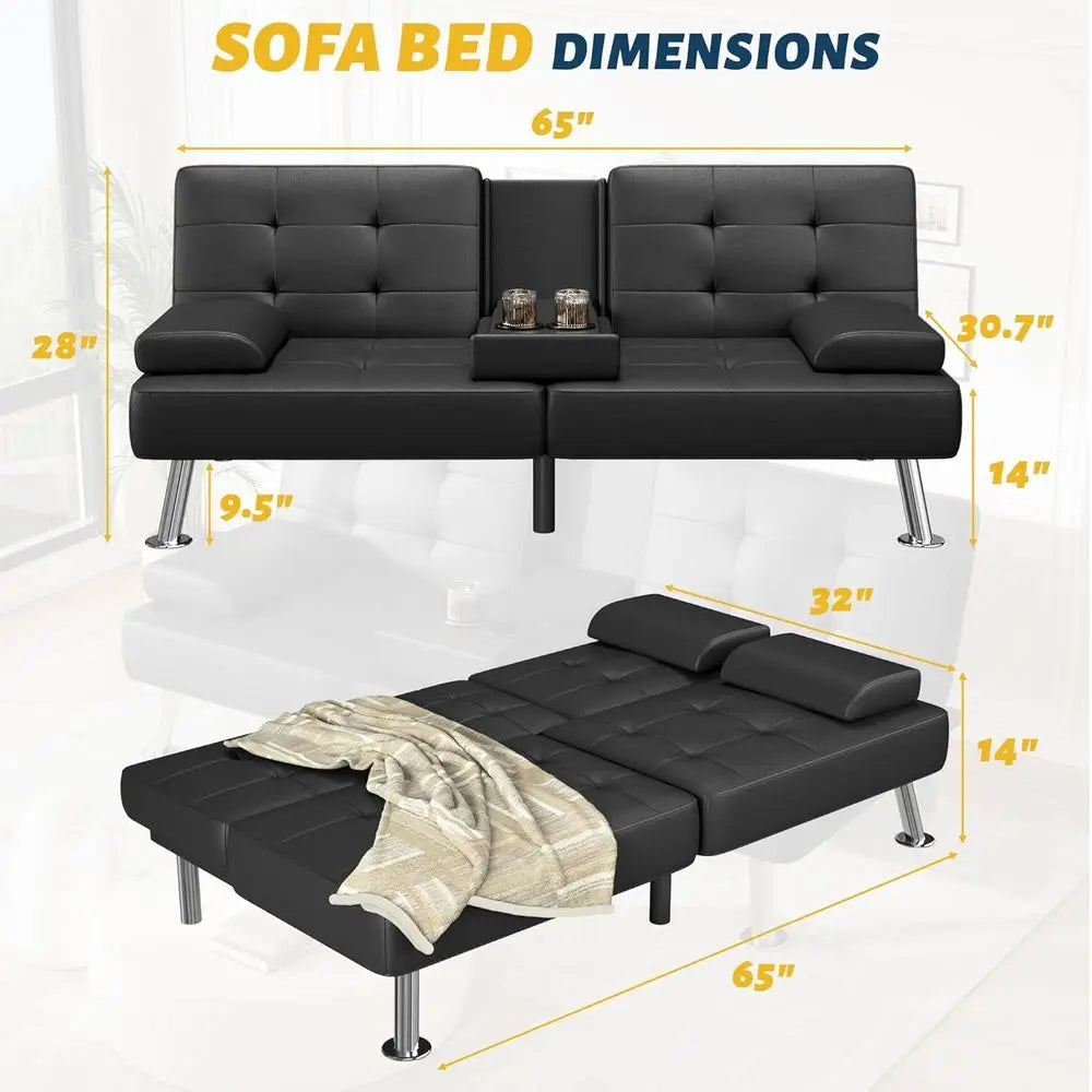 Versatile Adjustable Futon Sofa Bed With Cup Holders