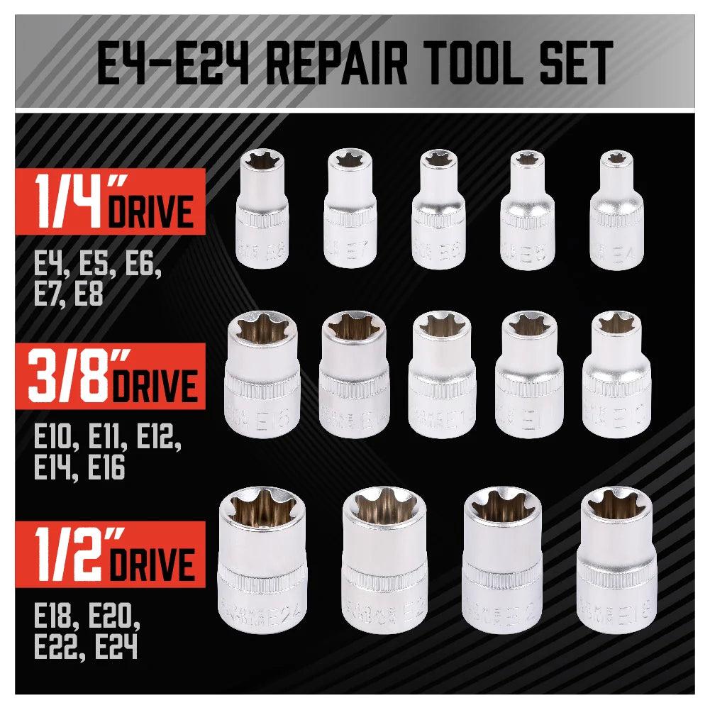 SEDY 14-Piece E-TORX Socket Set - Premium Female Torx Socket Set, Ultimate Torque Star Sockets, External Torx Sockets