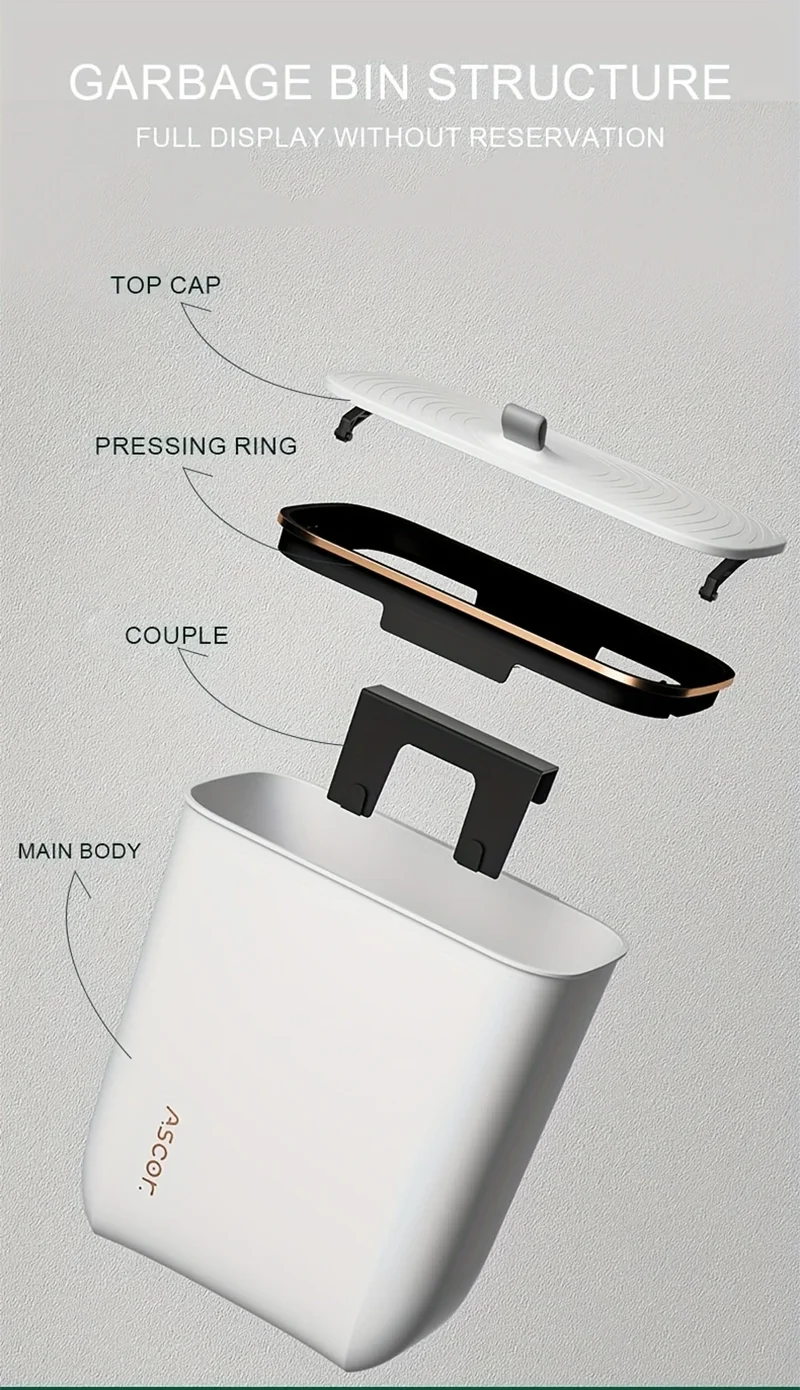 Hanging Trash Can Kitchen Cabinet Door Wall Mounted Garbage Bin Recycling Garbage Basket with Lid Bathroom Kitchen Accessories