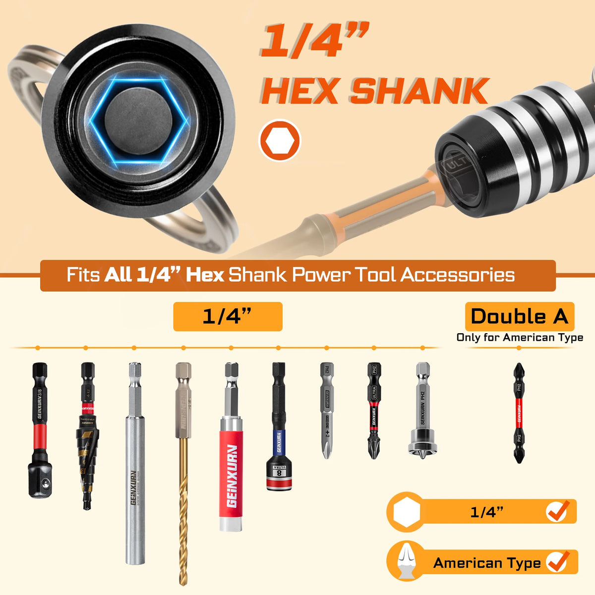 Geinxurn Keychain Bit Holder Set, 1/4 Inch Hex Shank One Touch Double Lock Magnetic Aluminum Quick Change Mini Bit Extension Rod