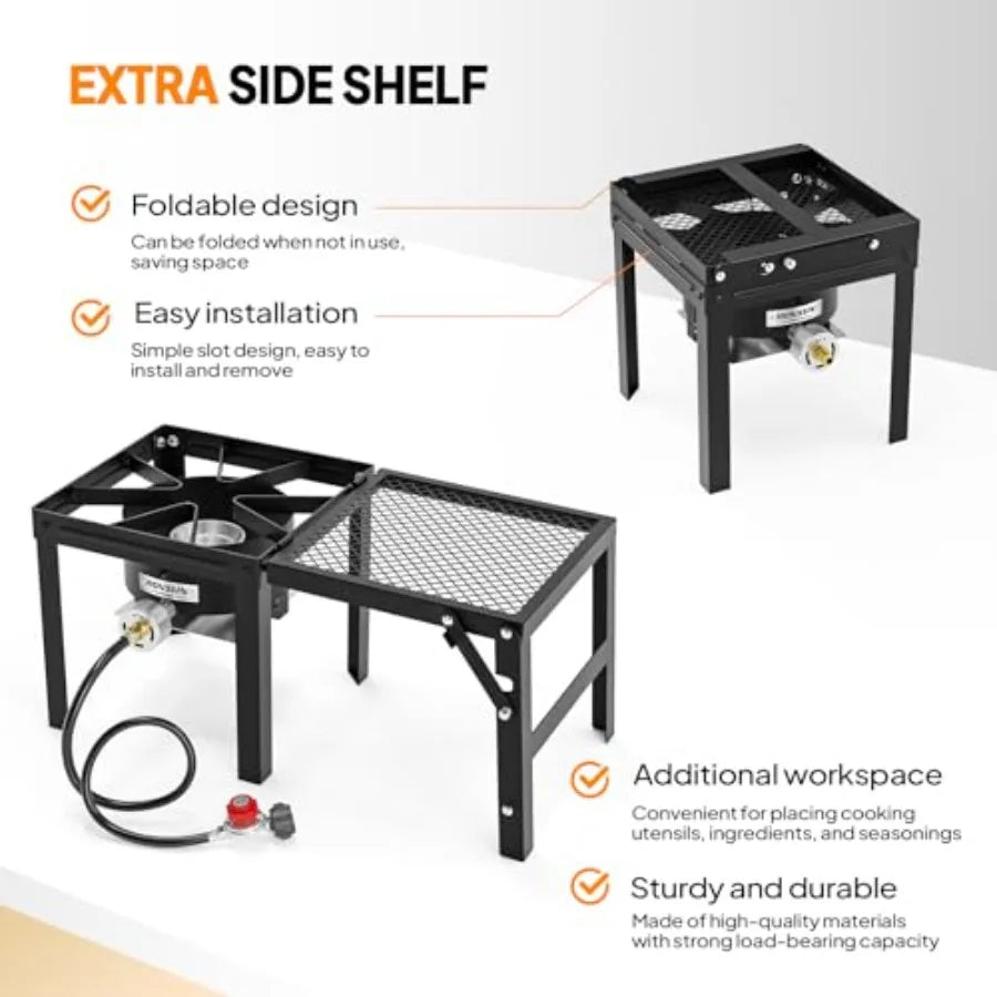 ROVSUN 100000 BTU Propane Stove with Foldable Side Shelf Single Burner Gas Stove for Outdoor Cooking with Regulator in Black Pe
