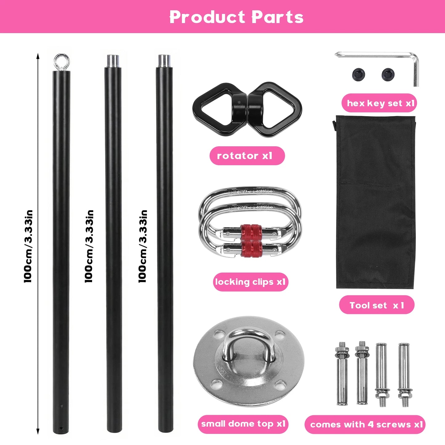3m Stripper Pole Adjustable Height Portable Fly Dance Pole Removable Fitness Stripping Pole Aerial Equipment for Home Gym Bar