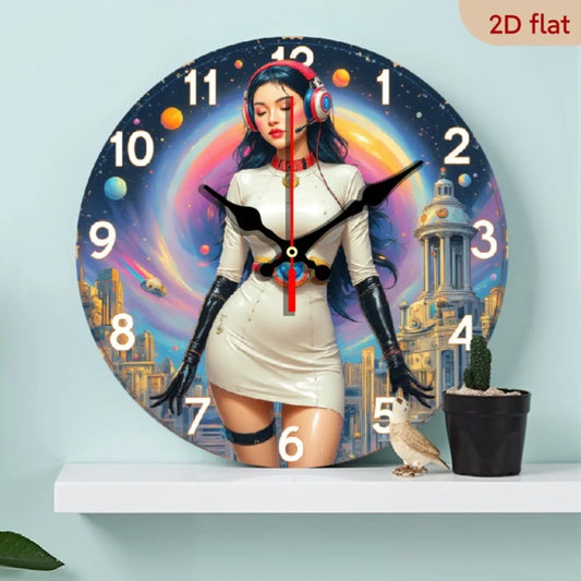 Retro 1950s Pin-Up Girl Wall Clock - Vintage Woman Design with Hands & Clear Numerals, Mid-Century Modern Decor - Battery-Powere