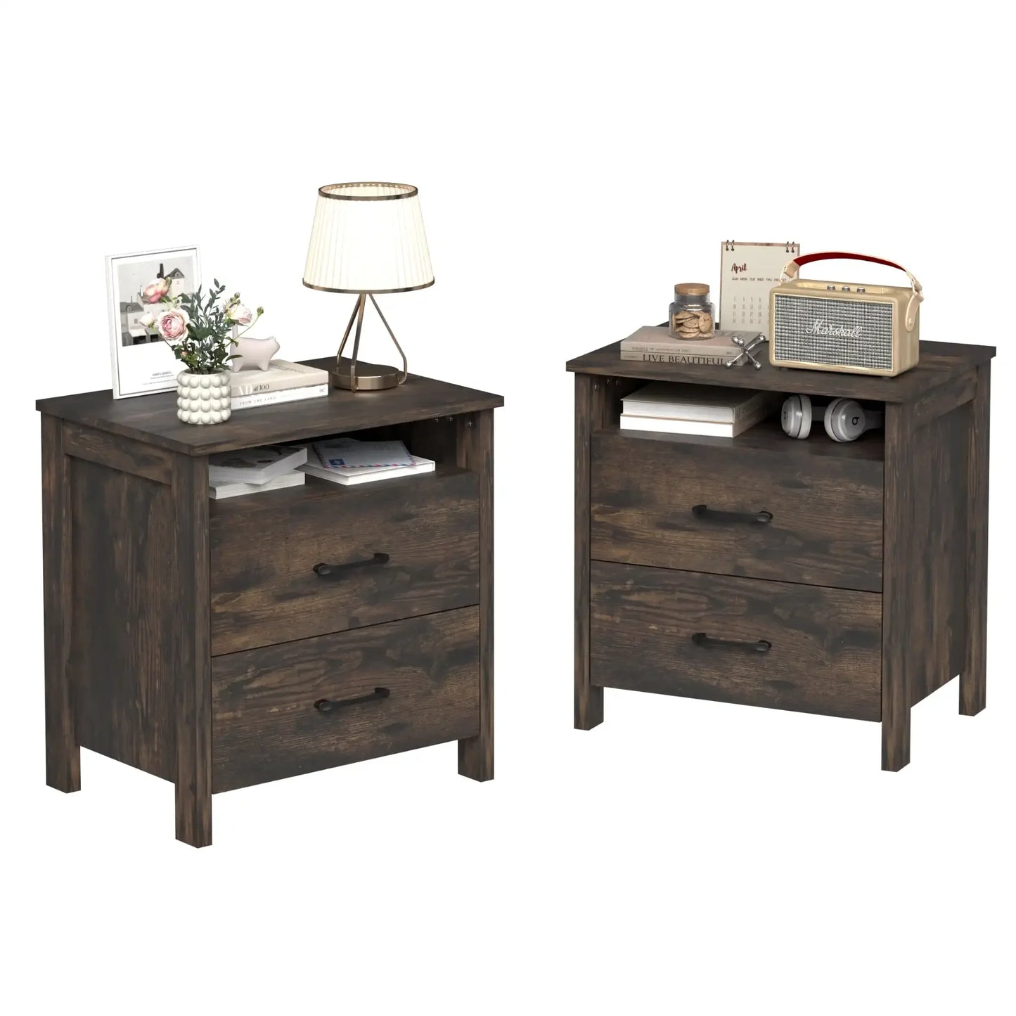 Modern Farmhouse Nightstand Set of 2 Rustic End Tables