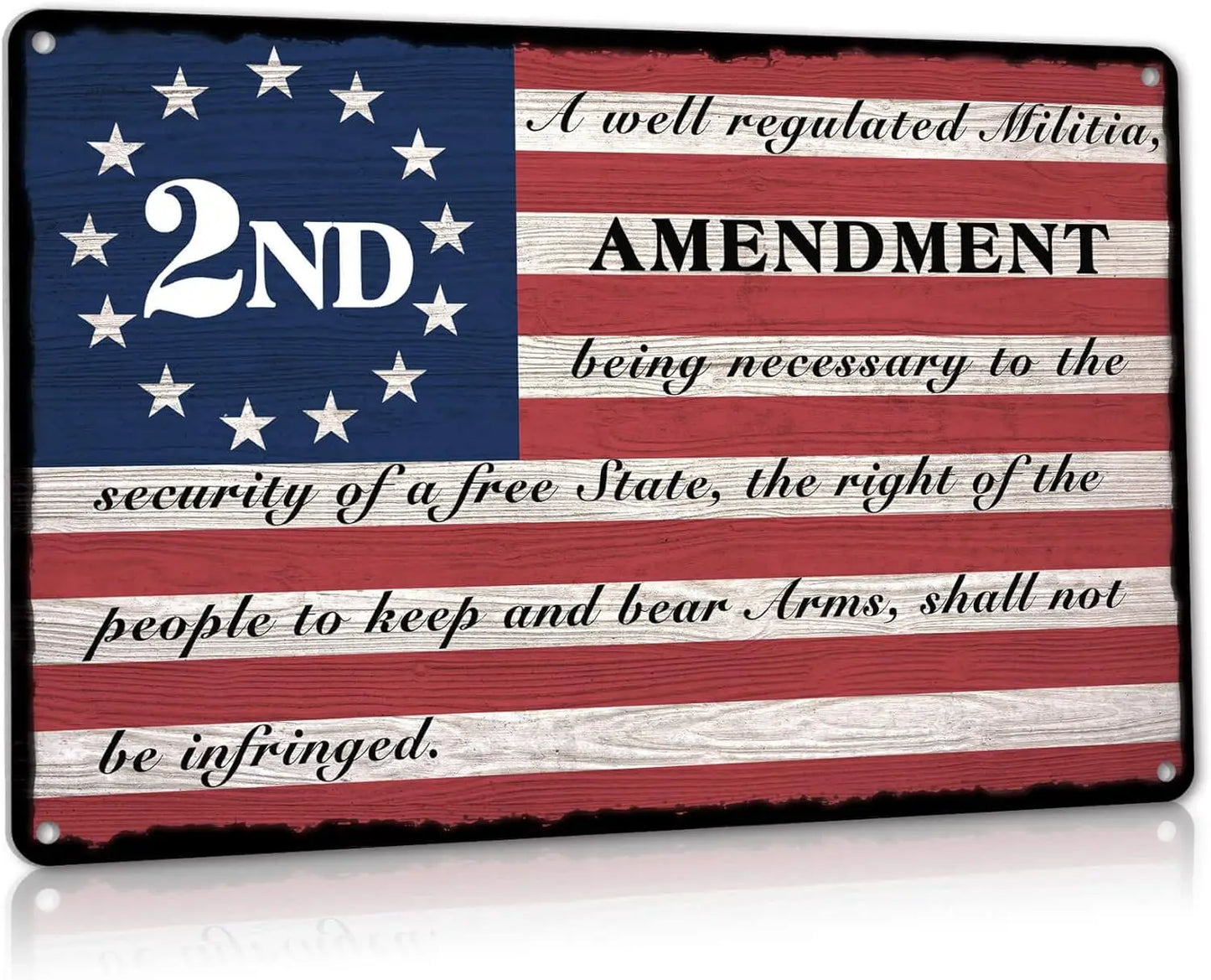 2nd Amendment Metal Tin Sign, Patriotic Americana Wall Decor for Firing Ranges, Gun Room, Office, Gifts for Veterans Military