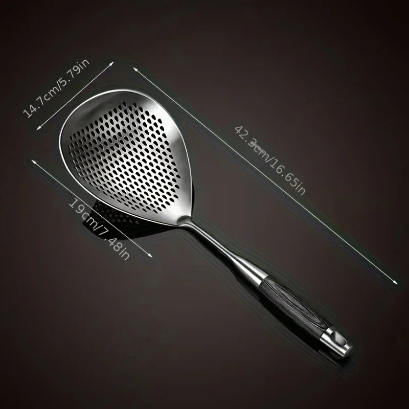 201 Stainless Steel Kitchenware Cooking Strainer with Wood Handle Pepper Seasoning Colander Sieve Utensils Filter Scoop Spoons