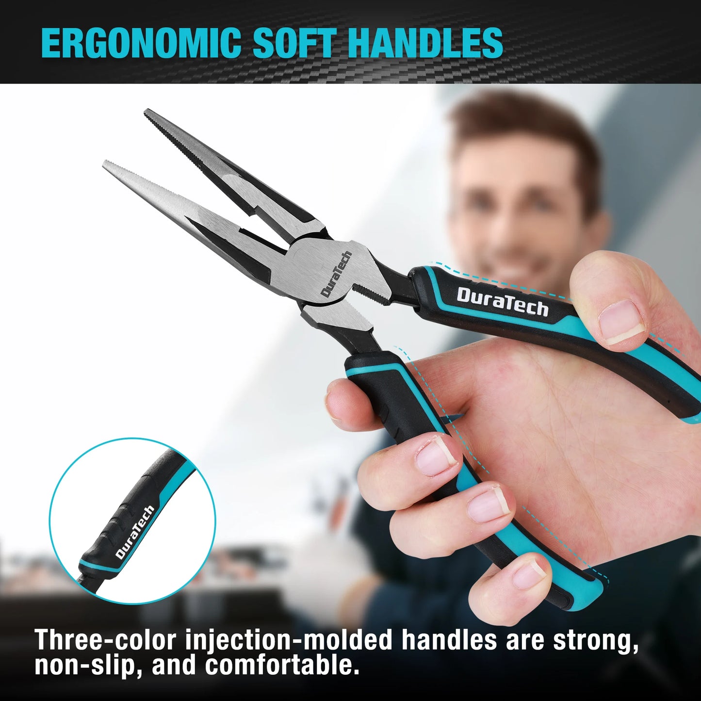 DURATECH 3PCS Plier Set Premium Cr-Ni Construction, Pliers Tool Set Including 8 Inch Needle Nose Pliers, Slip Joint Pliers