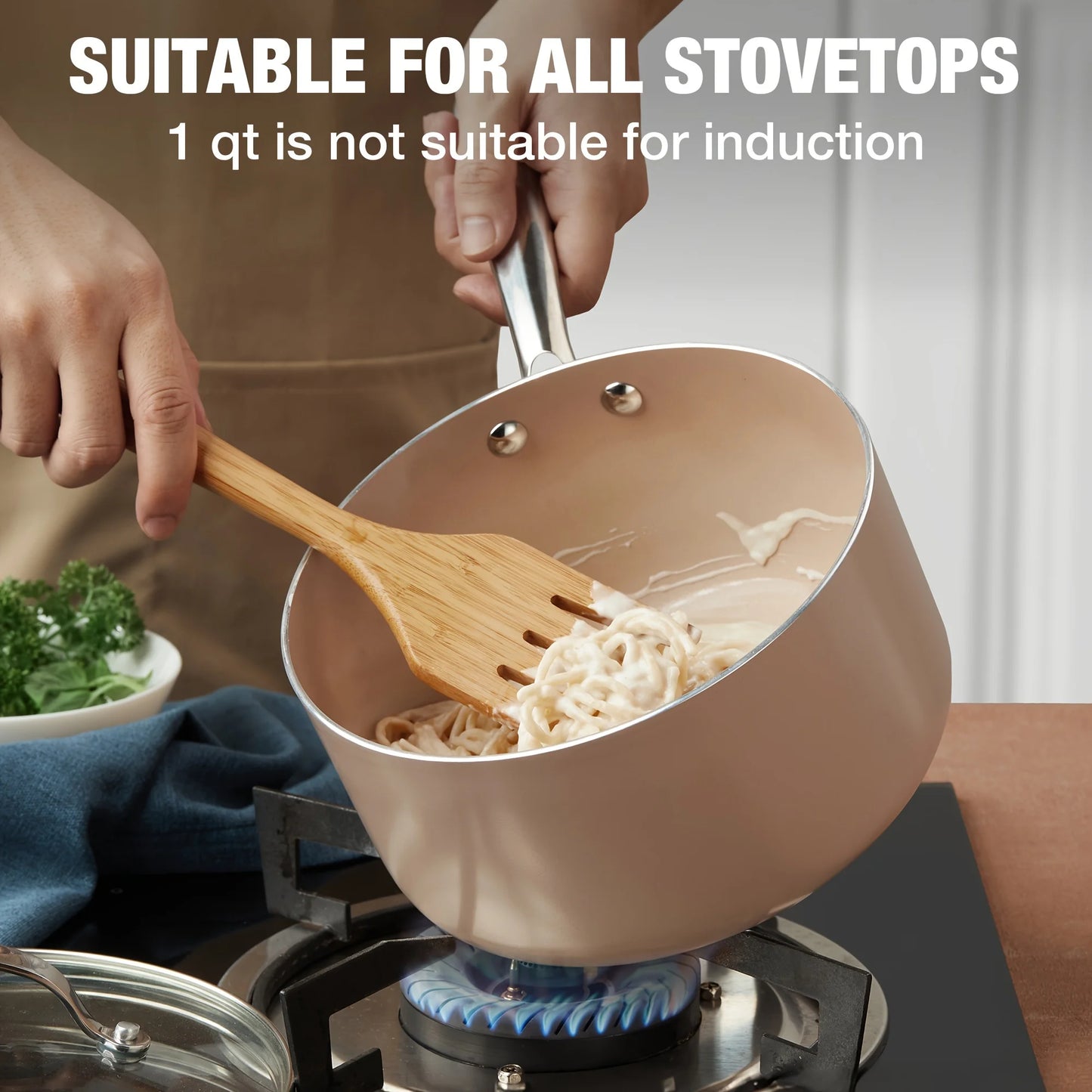 6pcs Nonstick Saucepan Set with Lids, Pot Set, Ceramic Coating, Less Oil and Easy to Clean, Stainless Steel Handle, Oven Safe
