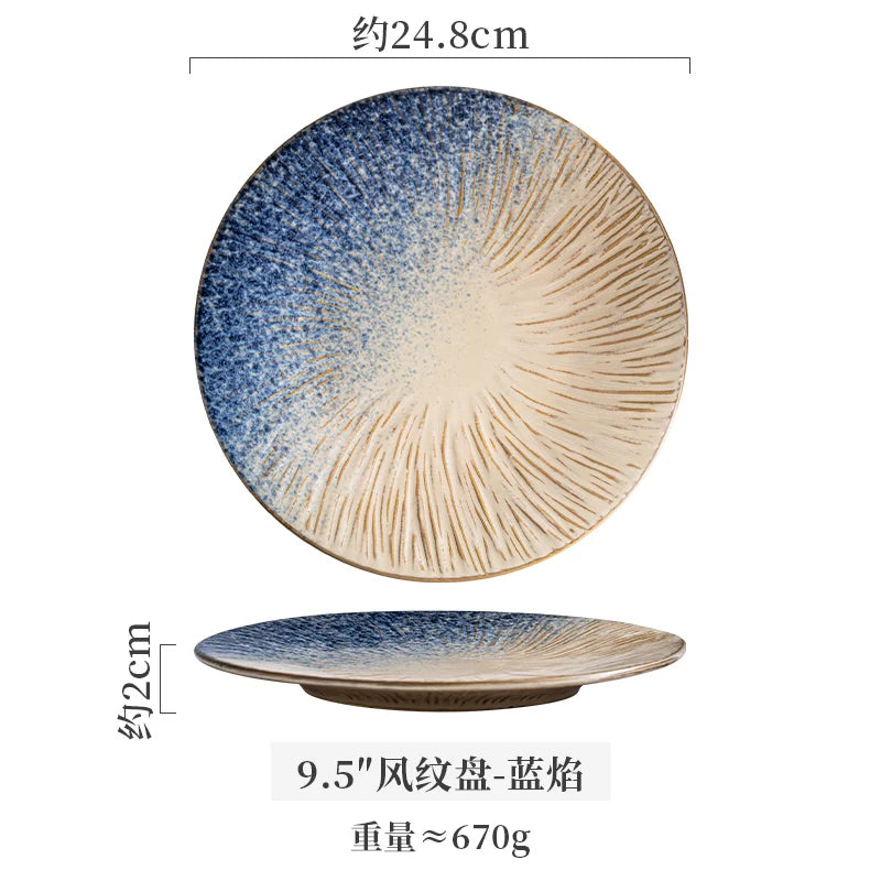 Ceramic Steak Plates Set Dinnerware Underglaze Flat Round Plates for Home Kitchen Restaurant Service