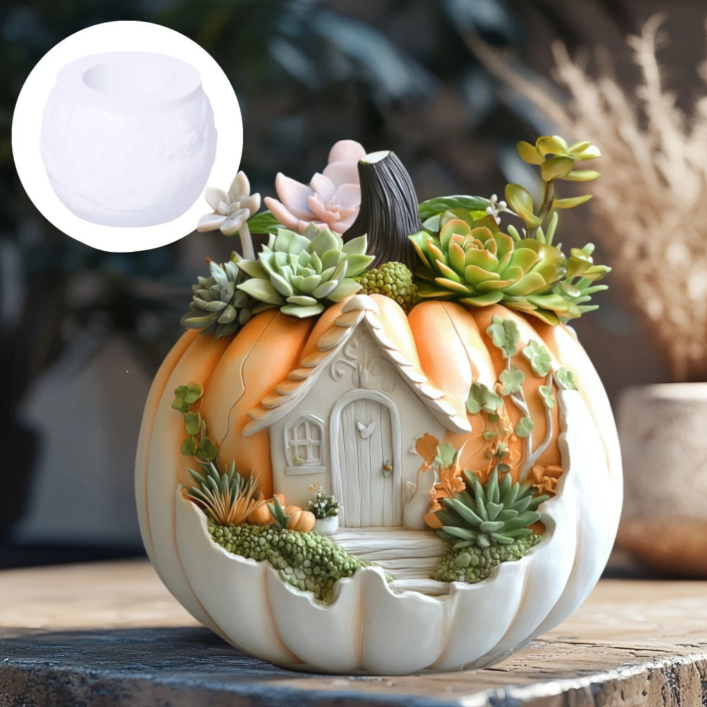Witch Magic House Relief Pumpkin Succulent Plant Flower Pot Resin Mold  House Relief Storage Box Castle Candle Cup Gypsum Molds