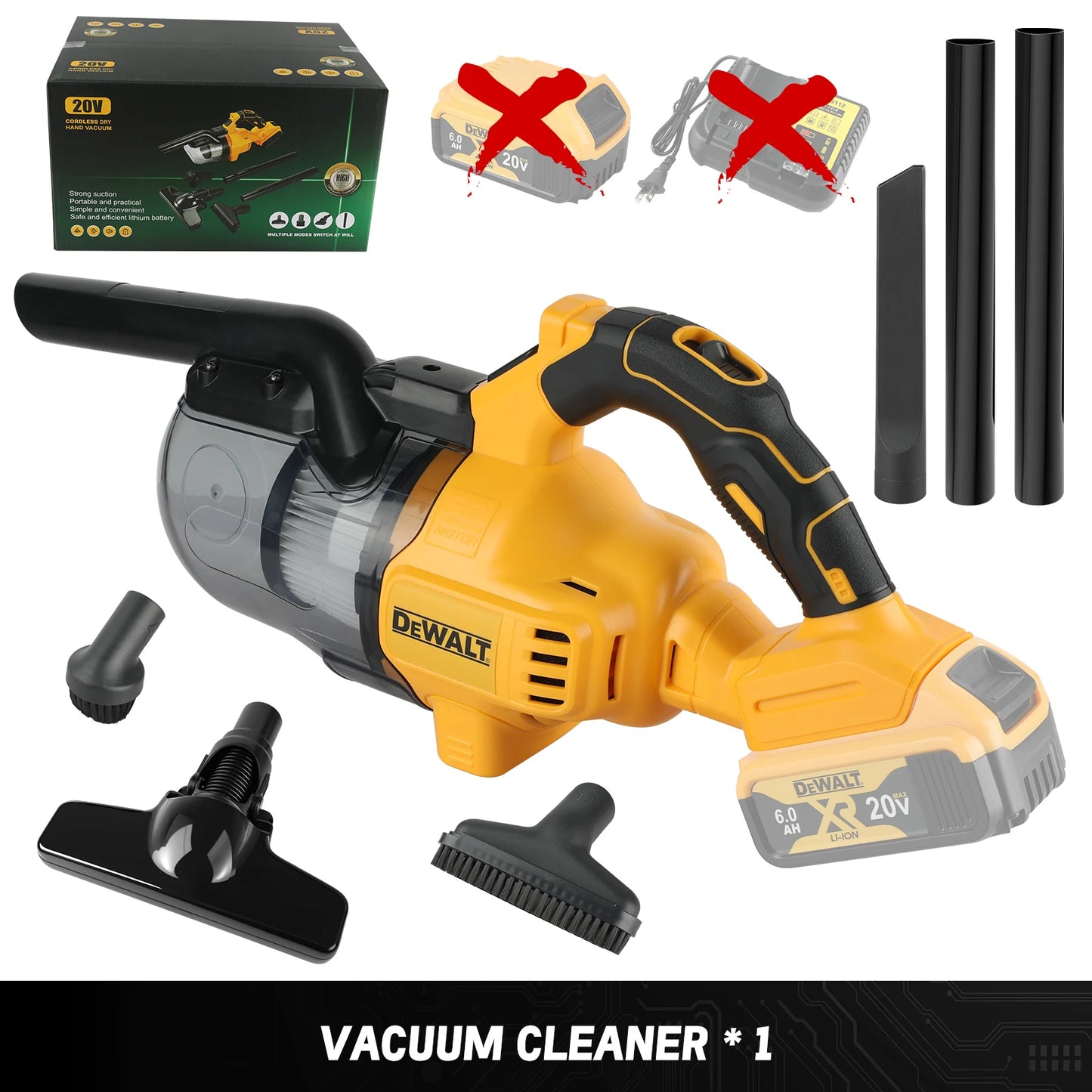 DEWALT 20V Cordless Vacuum Cleaner 18V powerful, LED Lighting, 0.7L Large Dust Cup,for Home and Car Interior Cleaning