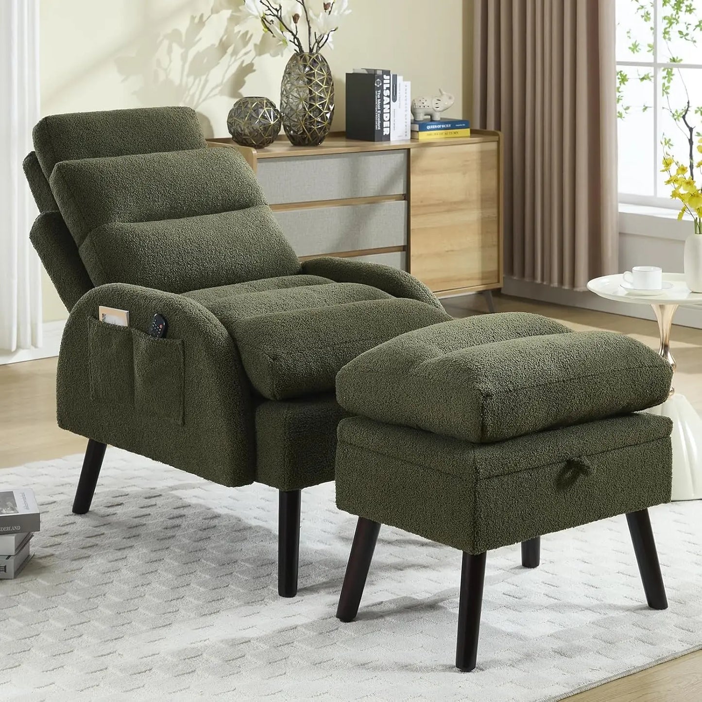 Accent Chair with Ottoman, Comfy Reading Chair and Ottoman Set, Modern Oversized Velvet Lounge Armchair with, Customized