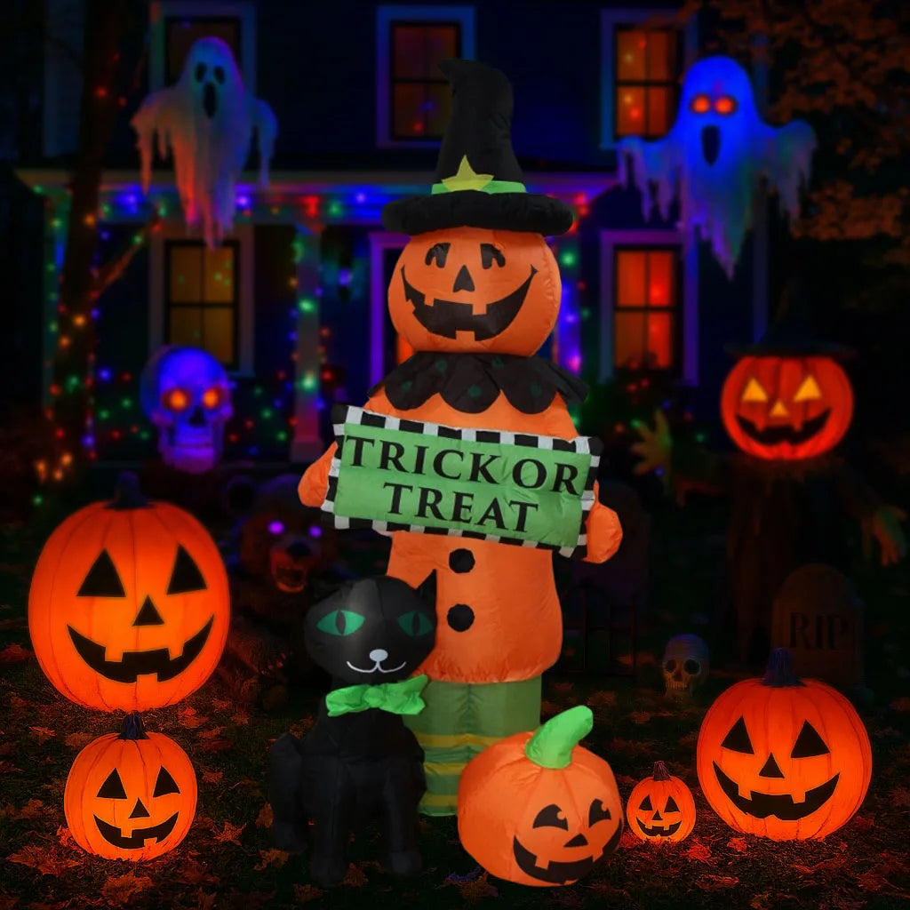 Halloween Inflatable Ghost Pumpkin Black Cat Spider Decoration with LED Lights for Home Yard Lawn Indoor and Outdoor Decoration