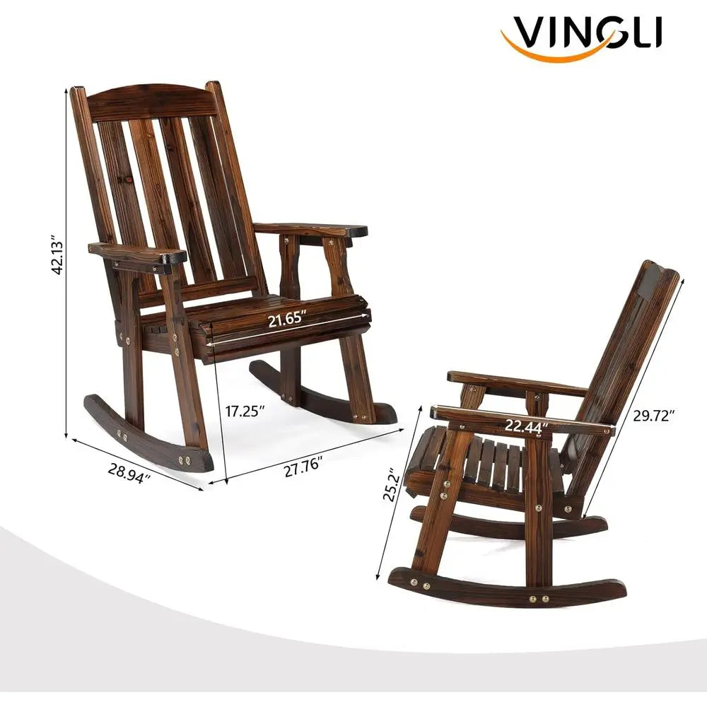 Heavy-Duty 600lbs Wooden Rocking Chair Set, Comfortable Backrest, Weatherproof Outdoor Patio Rockers (Rustic, 2 Pack)