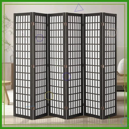 6 Panel Japanese Room Divider, Folding Privacy Screen Indoor, Portable Partition for Home Office Restaurant Bedroom