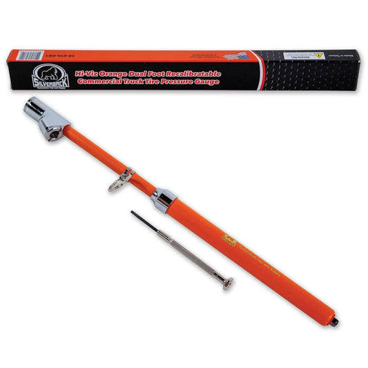Silverback Hi-Visibility Orange Dual Foot Truck Tire Pressure Gauge, 10-150 PSI, Recalibratable, Heavy Duty Metal Bar