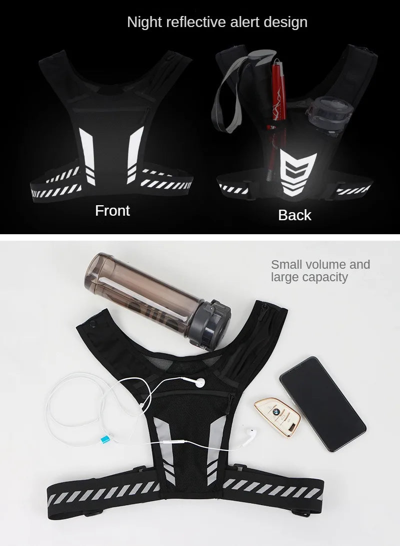 Reflective Running Backpack Lightweight Sports Running Cycling Vest Mobile Phone Cards Bag Men and Women Jogging Fitness Vest