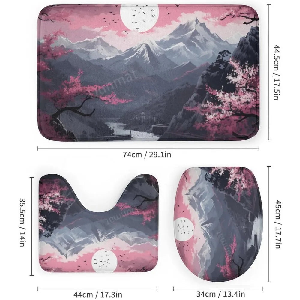 elegant watercolor cherry blossom shower curtain and rug set - nature-inspired bathroom decor with waterproof feature