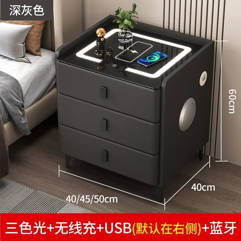 Smart Multifunctional Bedside Table with Wireless ChargerTouch Control 3-Color LEDLightModern Nightstand with Solid Wood