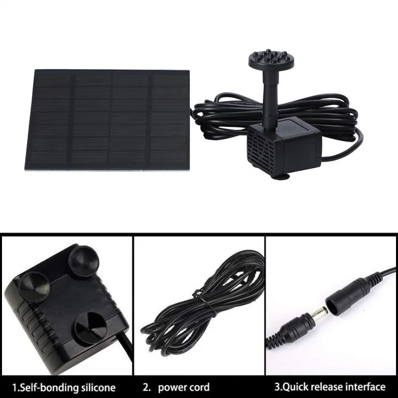 Solar Fountain Pump Panel Powered Water Kits Aquarium Pond Lawn Low Noise Outdoor Bird Bath Garden Decor with 6Nozzles