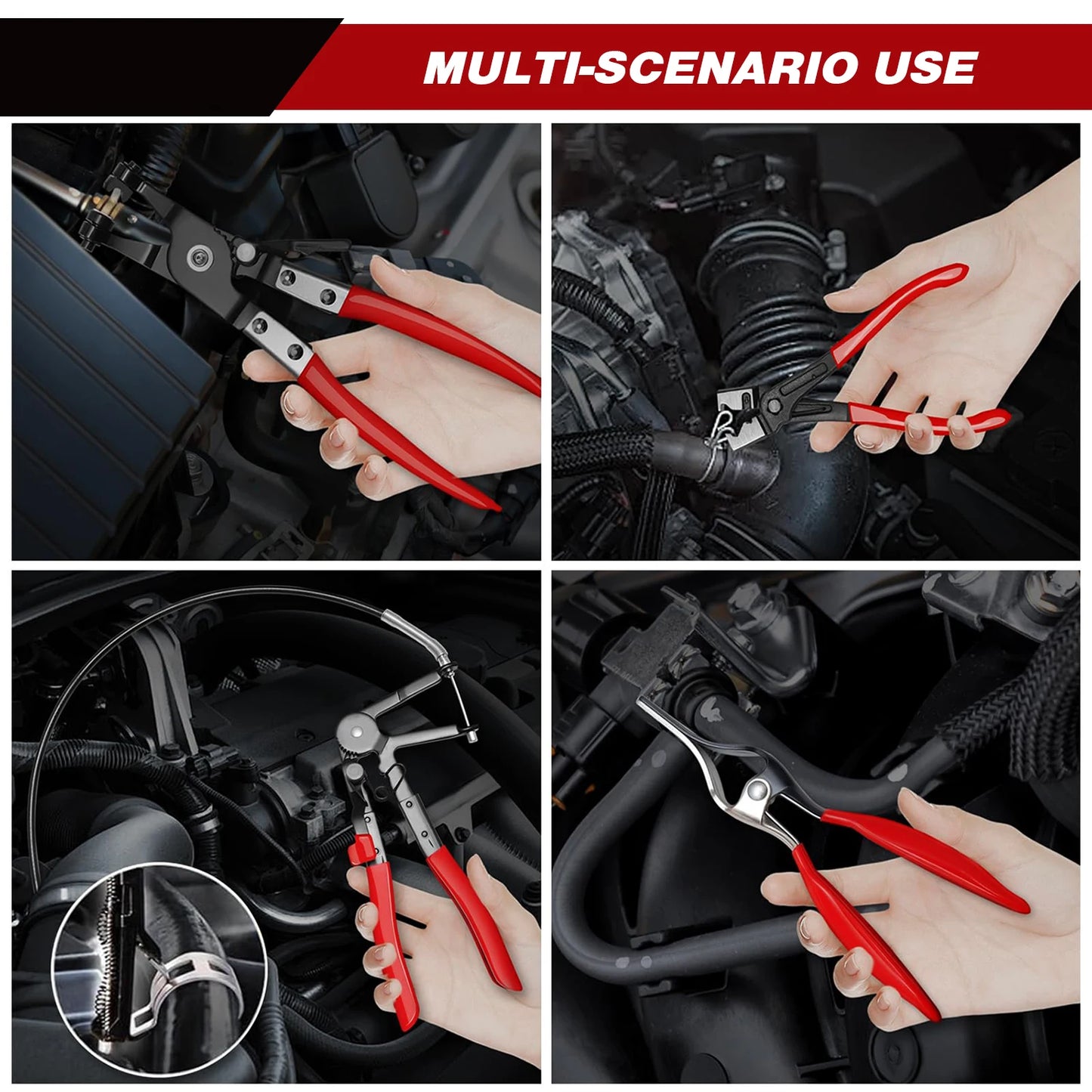 Hose Clamp Pliers Set Long Reach Swivel Jaw Flat Band Plier For Car Truck Fuel Oil Water Pipe Disassembly Auto Motorcycle Tool