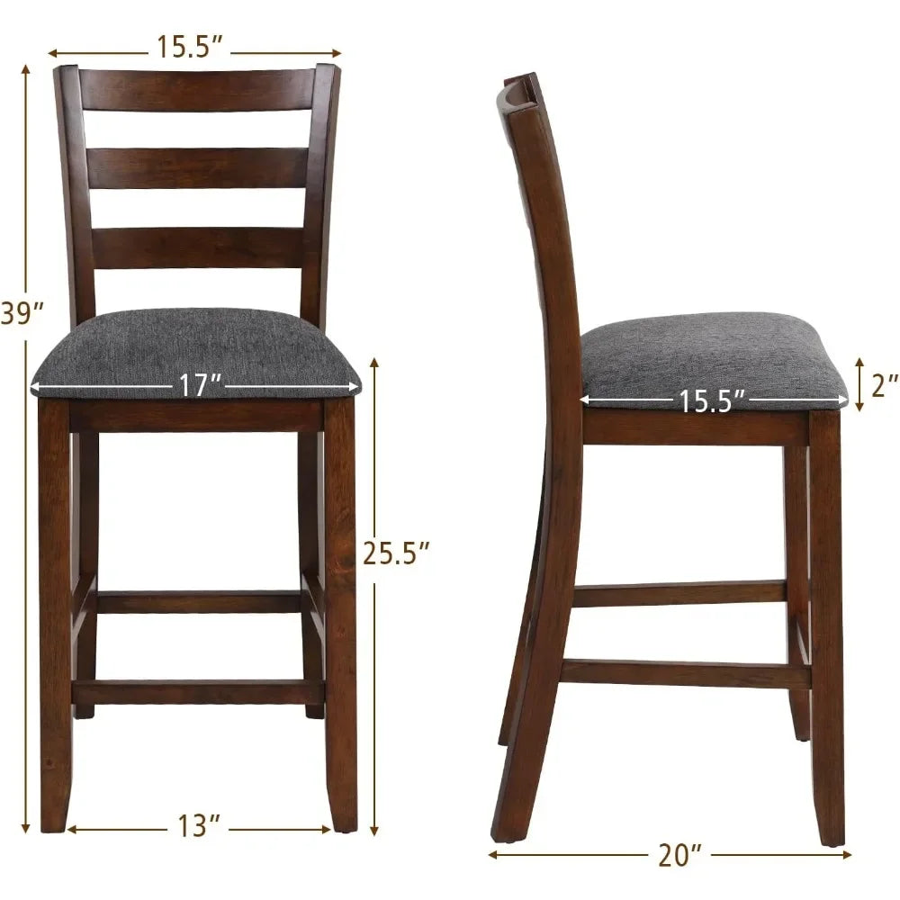 Counter Height Bar Stools Set of 2 Bar Stools Counter Stools with Back, Rubberwood Legs & Grey Fabric Cushion Customized