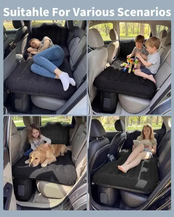 Umbrauto Back Seat Car Air Mattress: Cordless Inflatable SUV Car Camping Bed for Truck Van with Built-in Air Pump, Thickened Double-Sided Flocking Travel Car Sleeping Pad