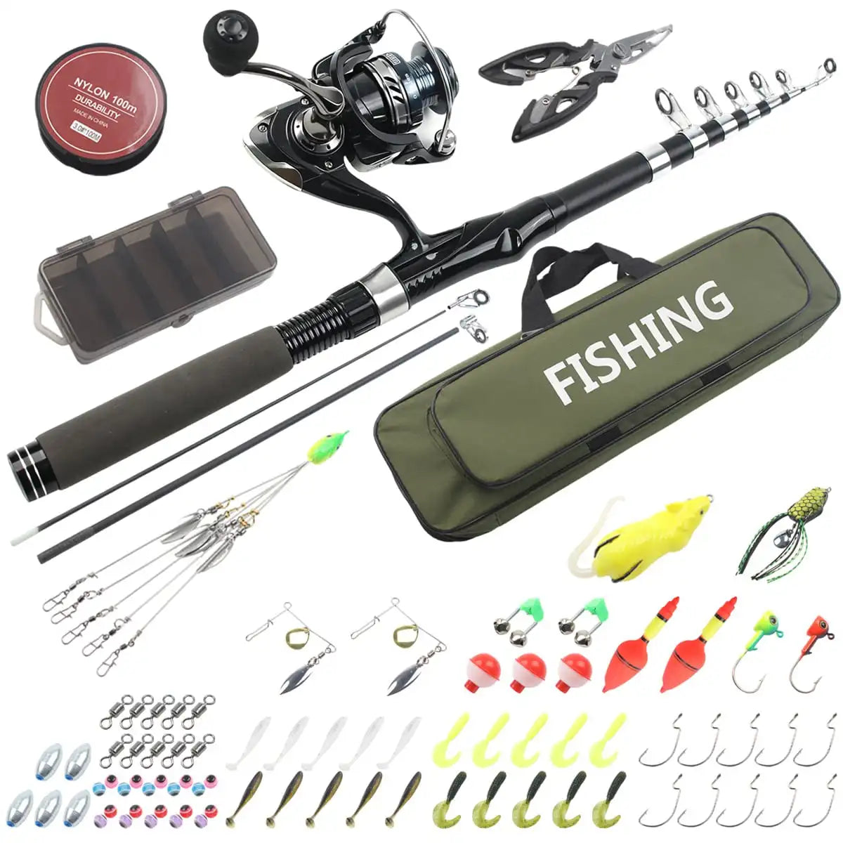86-Piece Telescopic Fishing Rod & Reel Combo Kit, Portable Bass Fishing Tackle Set With Lures, Line, Hooks & Carry Bag For Freshwater Fishing