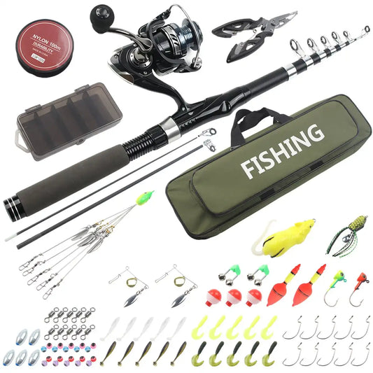 86-Piece Telescopic Fishing Rod & Reel Combo Kit, Portable Bass Fishing Tackle Set With Lures, Line, Hooks & Carry Bag For Freshwater Fishing